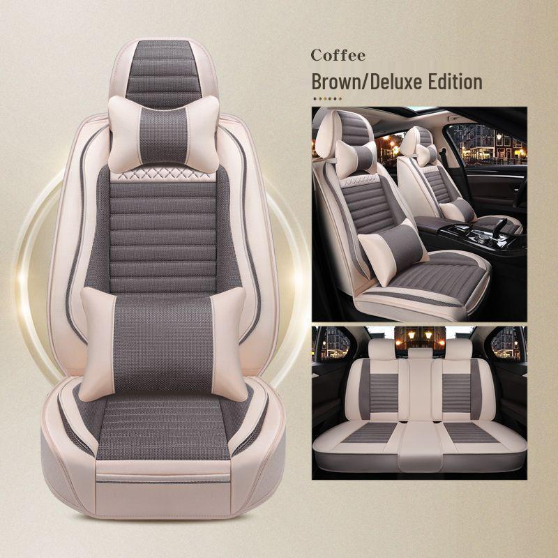 Universal Cotton Linen Car Seat Cover - Four Seasons Enveloping Fabric Cushion