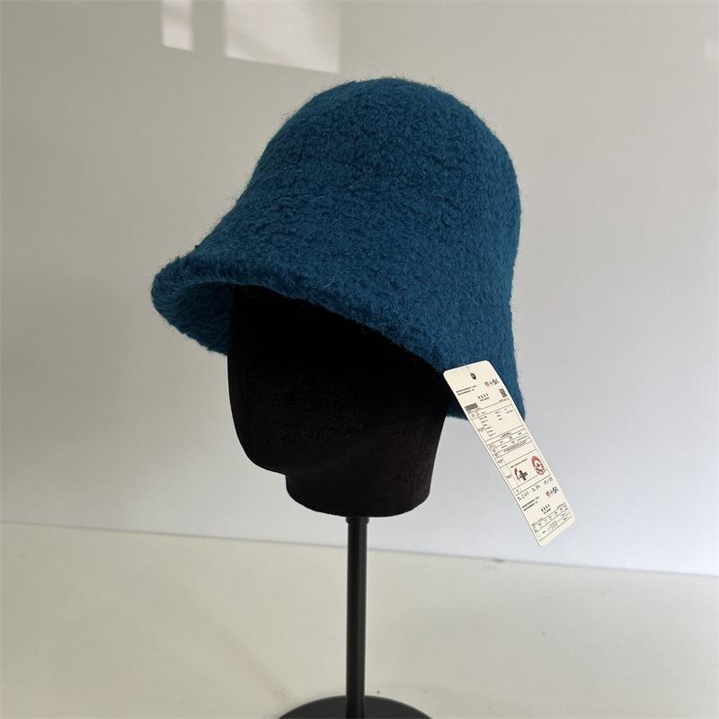 

Осень и зима новая тибетская шерсть однотонная панама женская маленькое лицо теплая прямая колокольчик панама синий