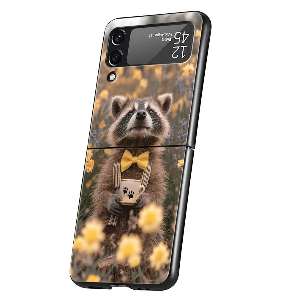 Hard PC Phone Case For Samsung Galaxy Z Flip 7 6 5 4 Black Cover For Galaxy Z Flip 3 Foldable Shockproof Capas Mapache Funda Bag
