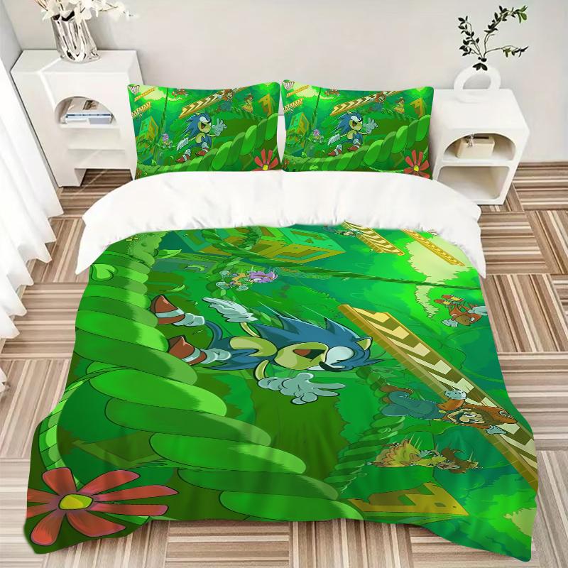 Sonic Jungle Adventure Printed 3pcs Bedding Set Soft Microfiber 1 Duvet Cover And 2 Pillowcases Home Bedroom Decor Xmas Gift K1830