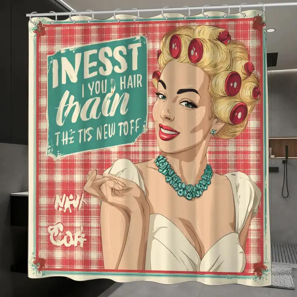 

Vintage Fashion Show Shower Curtain Retro Style Chic Model Design Artistic Aesthetic Bathroom Decor With Hooks W60H190(CM)-1 Pcs