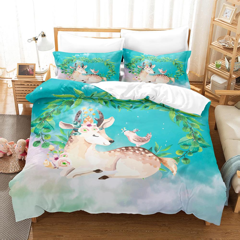 Elk Bed Three-Piece Set 3D Digital Printing Quilt Cover Pillowcase