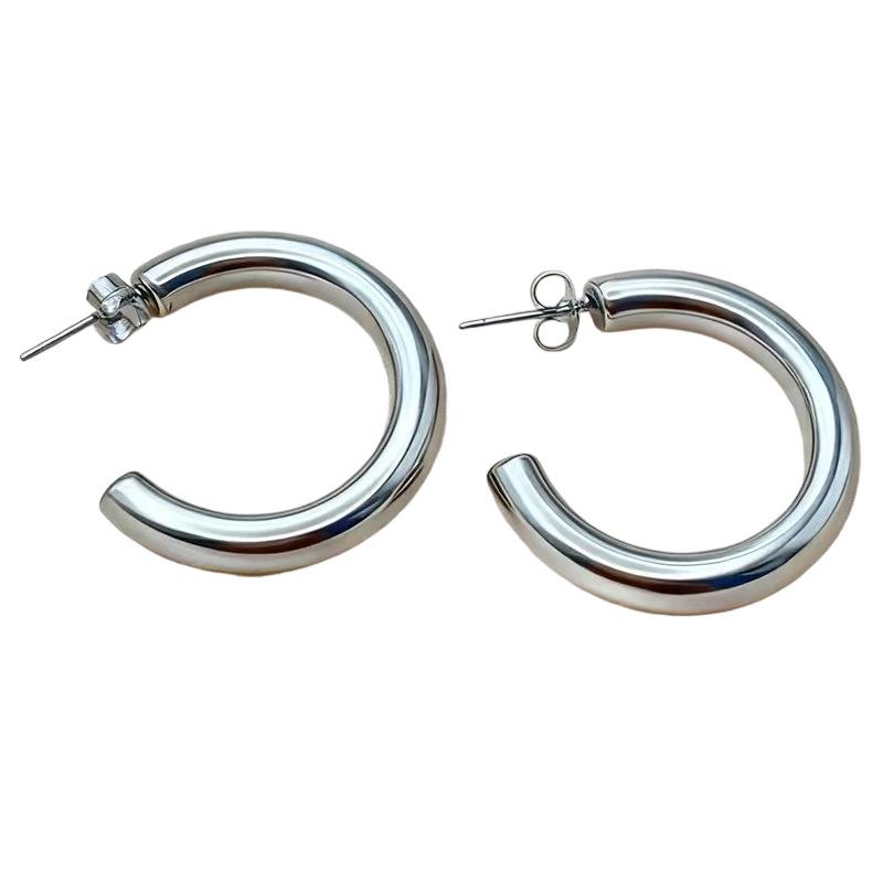 High-End European Stainless Steel Hoop Earrings for Women – Light Luxury, Versatile, and Elegant Open Ear Cuffs