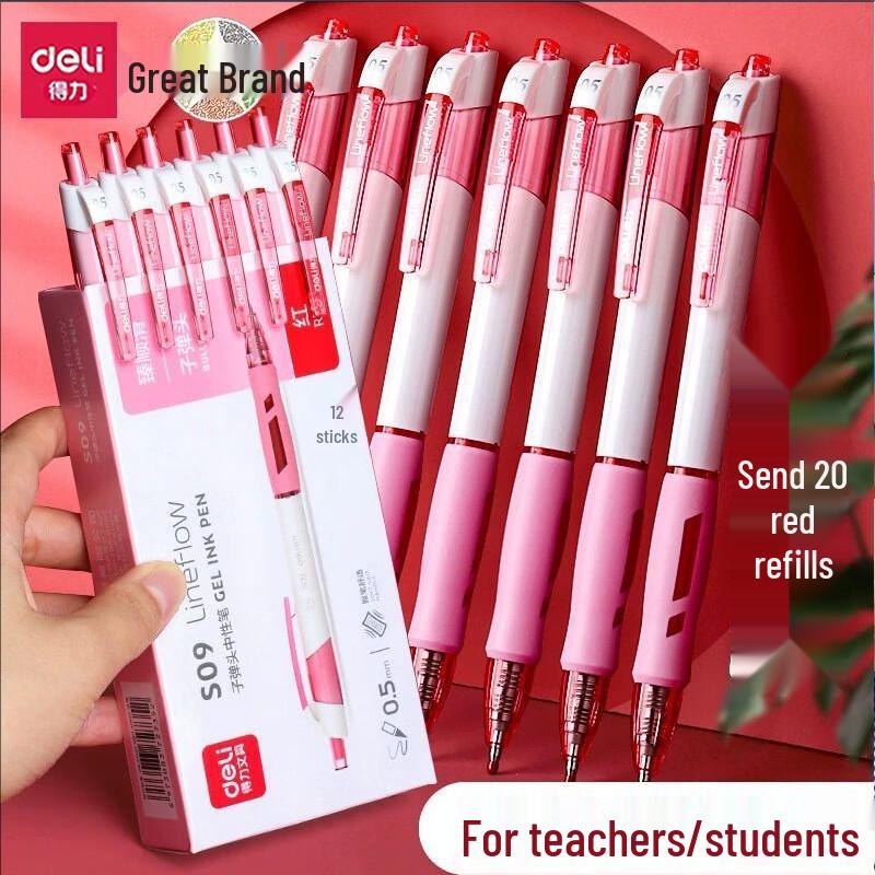 Deli S09 Red Retractable Gel Pen