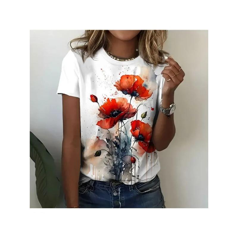 Modny Damski T-shirt Drukowany 3D Letni Oddychający Casual Wszechstronny
