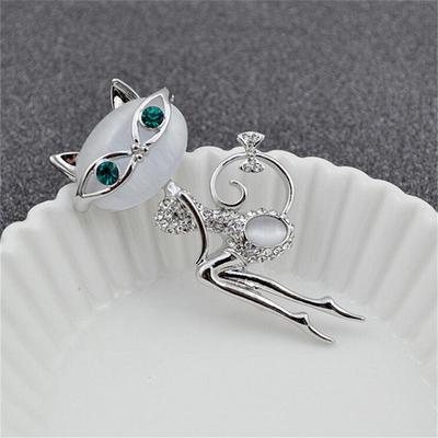 Broche petit chat en opale, animal mignon et sexy, bijoux