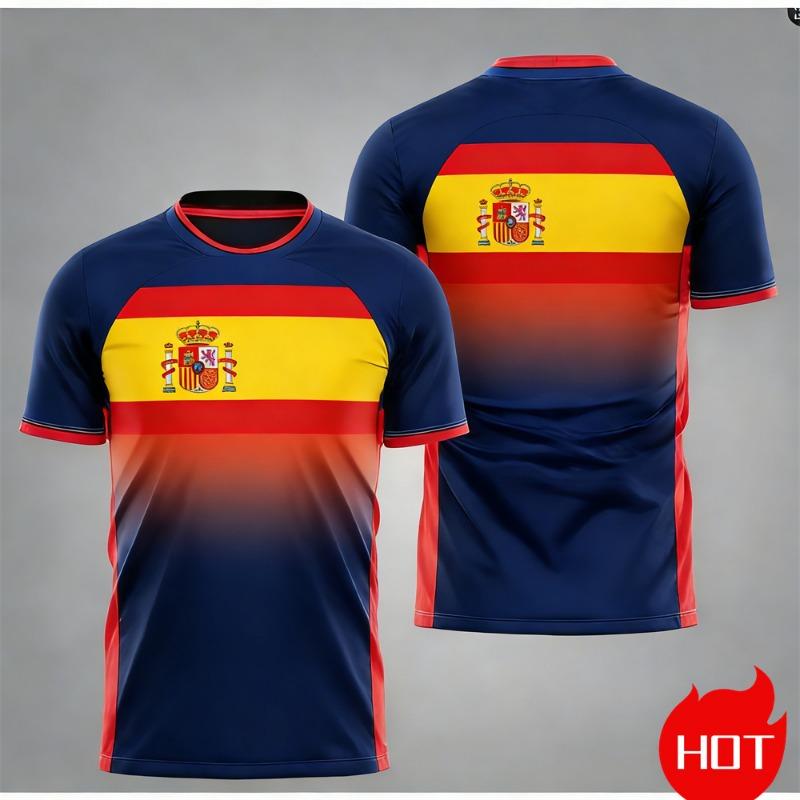 Men's Maillot Football T-shirts Summer Spanish Jersey T-shirt Spanish Flag Outdoor Sports T-shirt Breathable Round Neck T-shirts