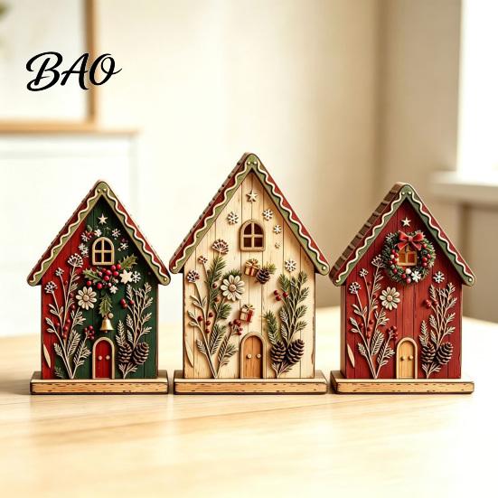 Christmas Farmhouse Mantel Accents 3Pcs/Set Wooden Ornaments, Rustic Gingerbread Man Tree Tiered Tray Freestanding Ornaments Decor, Centerpieces