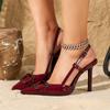 Fashion Burgundy Patent Leather Narrow Band Pumps Women Fashion Metal Square Buckle Designer Shoes Elegant Banquet Slingback Dress Shoes