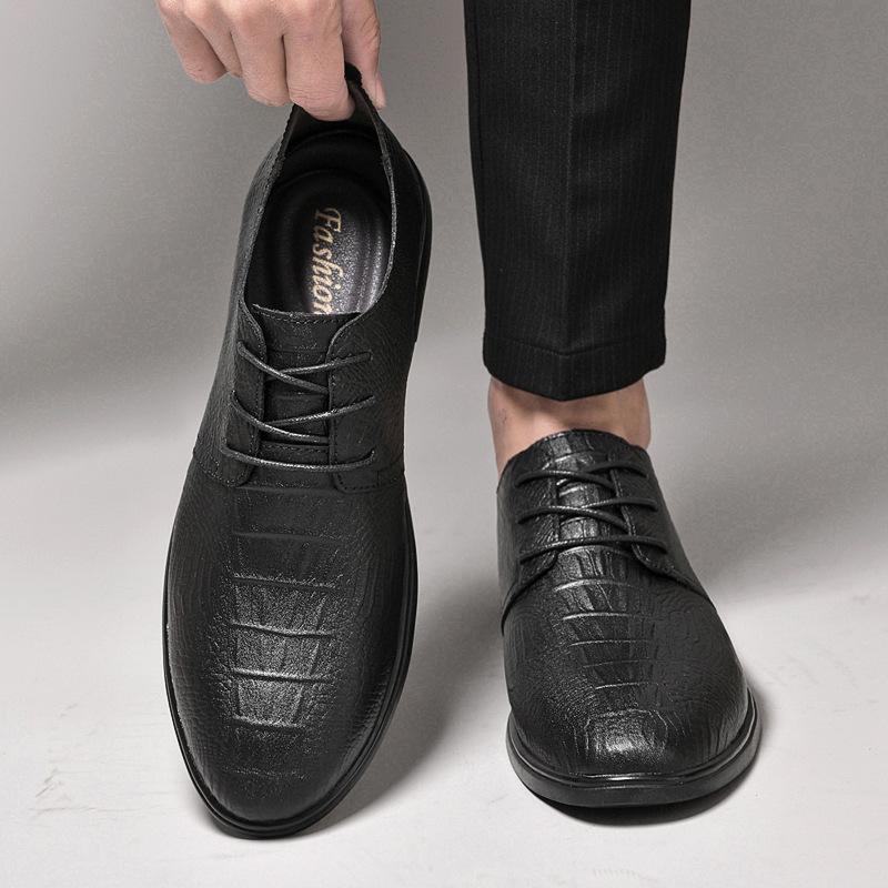 Men's round head leather business shoes Dress leather shoes Breathable casual men's trend Lazy one-pedal single shoes