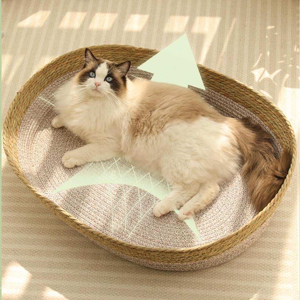 Woven Straw Cats Indoor Pet Furniture Multifunctional Post Natural Straw Bedding for Small Dog and Cats Cotton Rope Bed
