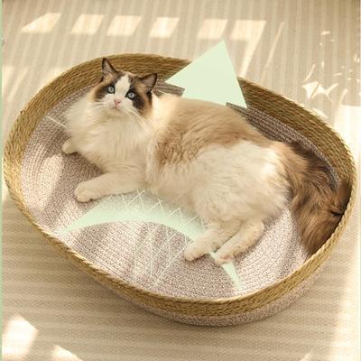 Woven Straw Cats  Indoor Pet Furniture Multifunctional Post Natural Straw Bedding for Small Dog and Cats Cotton Rope Bed