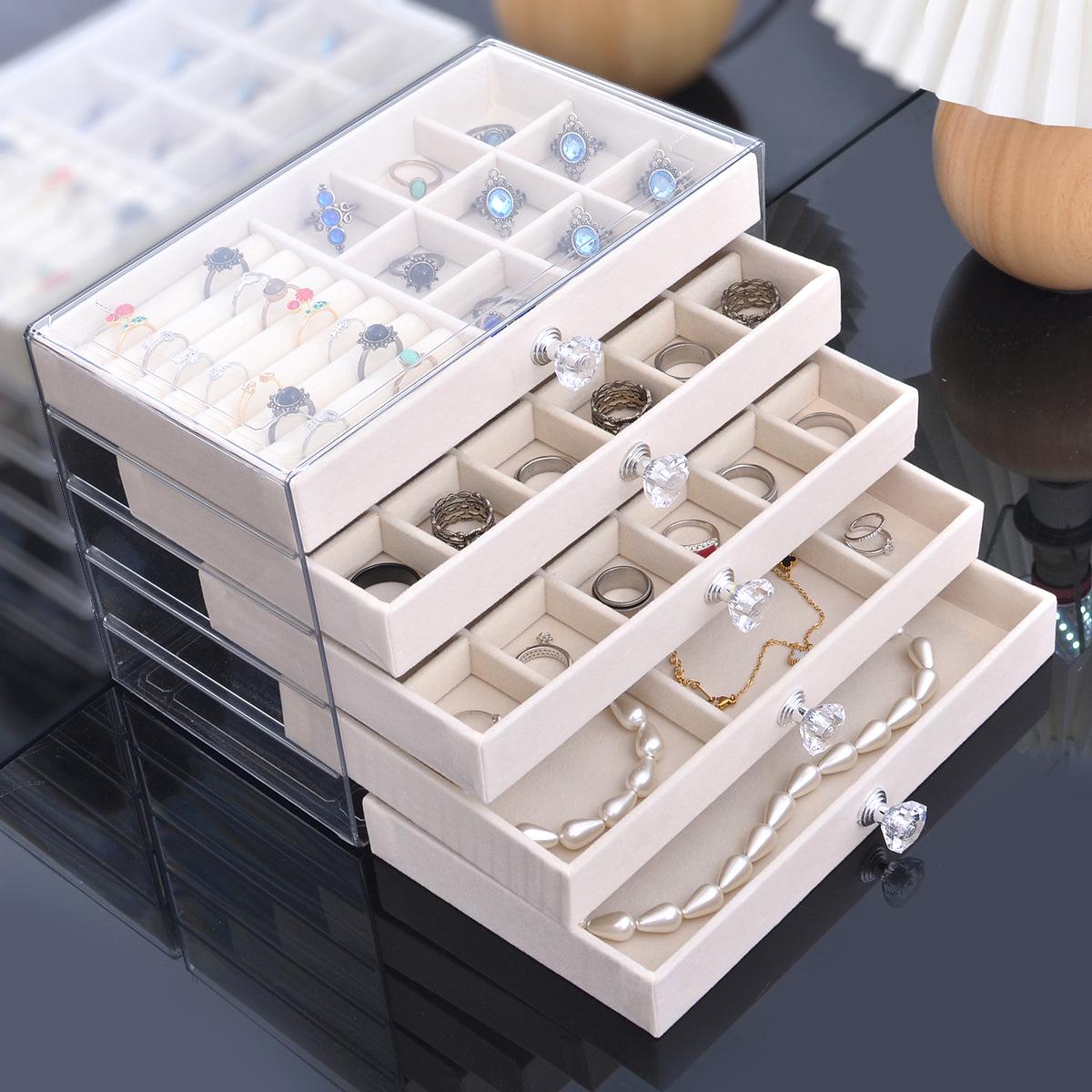 

5-слойная прозрачная ПЭТ-шкатулка с бархатной подкладкой для браслетов, колец, сережек и ожерелий