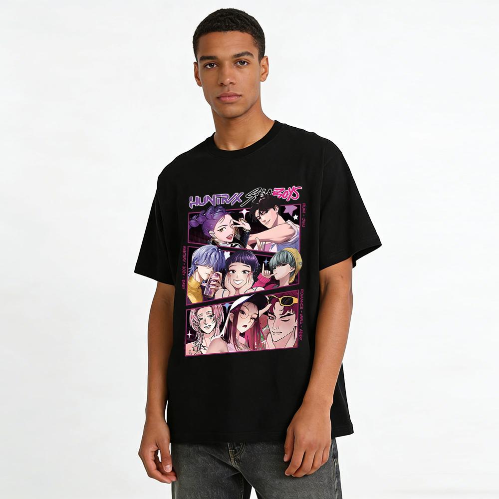 Huntrix Star Boys K-pop Idol Group Print T-shirt Unisex Casual Anime Style Top Pure Cotton T-shirt