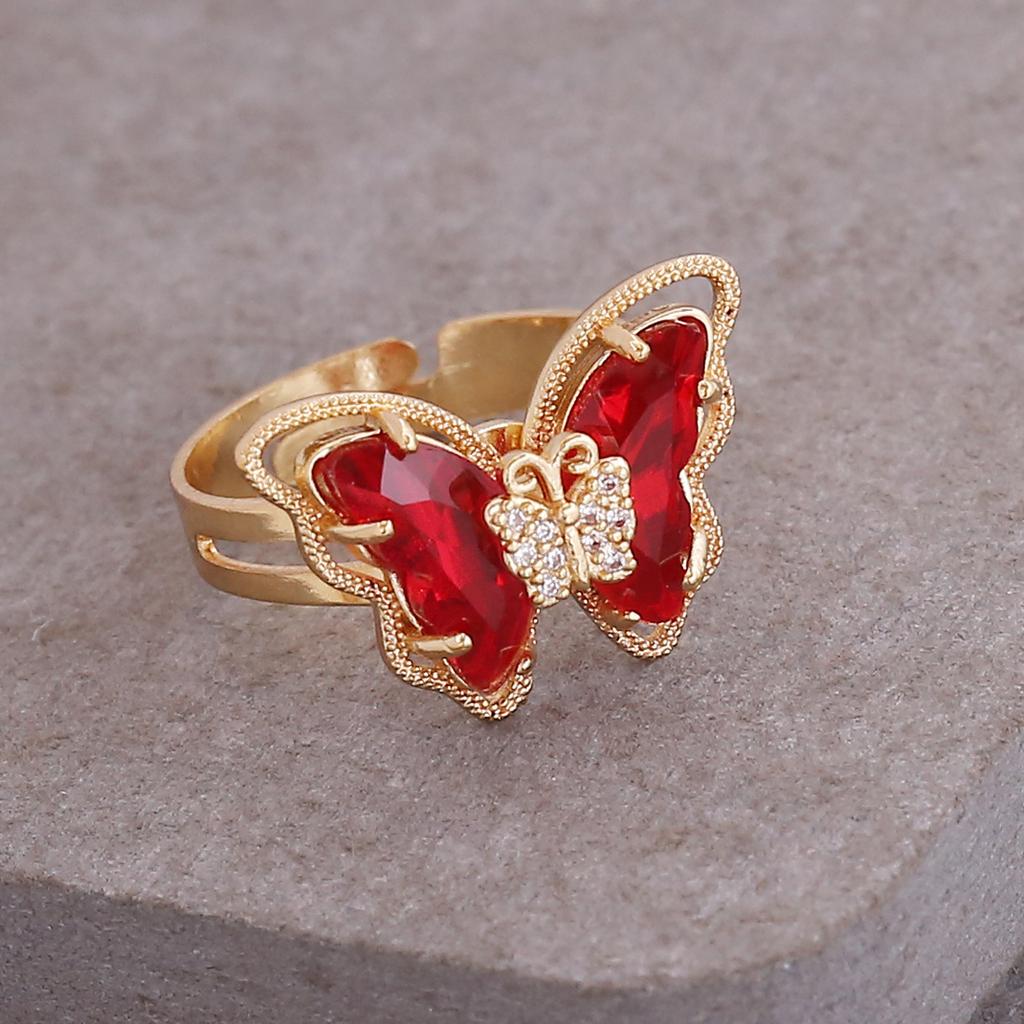 New European American Multicolor Three Dimensional Butterfly Ring Ladies Stylish Jewelry Personality Trend Hand Accessories