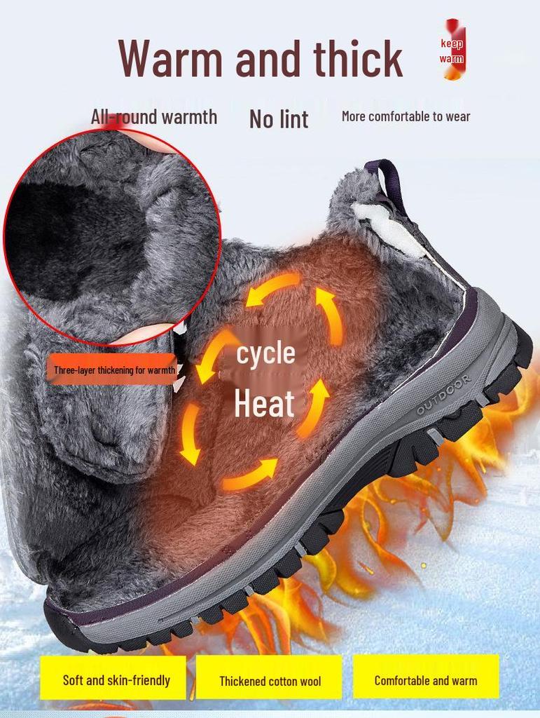 Women's Old Beijing Wool-Blend Shoes: Thickened, Fleece-Lined, Non-Slip, Waterproof Casual Snow Boots for Mom and Elderly.