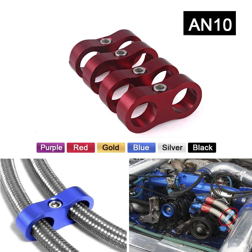 MUGE Tubing Separator Clamp Fitting, Hose Separator Clamp, Hose Clamp, Car Cooler, Aluminum Alloy, AN10, 4-Pack, Universal (Gold, AN10)