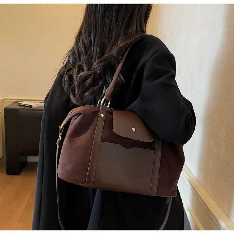 Commuting Bag Women s Retro Suede Boston Shoulder Large Capacity Cross-body 37x13x23
