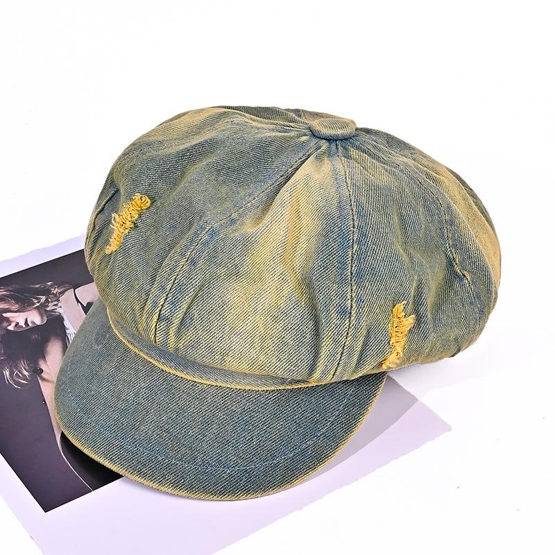 

Retro gradual change hole octagonal hat spring and autumn casual versatile hat women s washed cowboy hat One Size