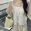 Summer Thin Sun Protection Coat Short Knit Cardigan Hollow Out V-neck Long Sleeve Shawl Top Air Conditioning Cover Up
