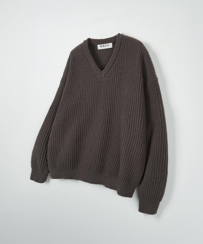 NODU V-Neck Waffle Essential Knit [Brown]