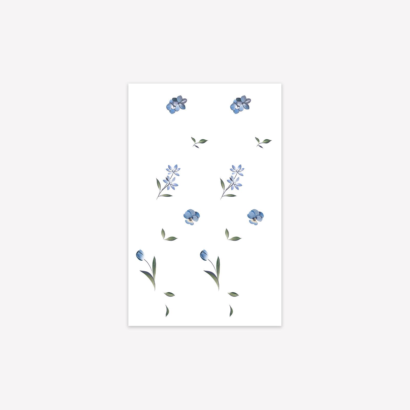 Small Fresh Blue Floral Finger Arm Tattoo Sticker Simple Tattoo Sticker 12*19