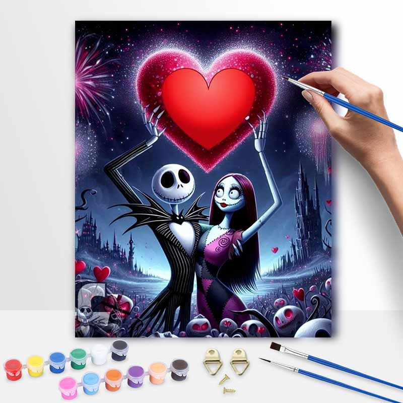 disney jack and sally romantic heart digital oil painting hand painting kit diy home decoration