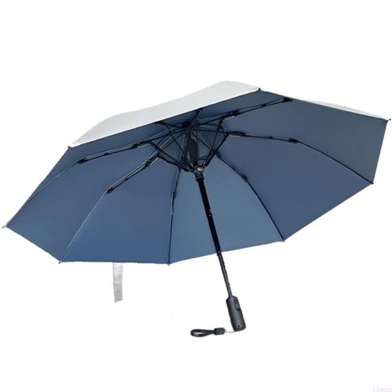 USB Rechargeable Sunshade Umbrellas with Integrated Fan and Two Functionality for Rain and