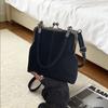 Large Capacity Retro Frosted Handbag Kiss Lock Short Handle Leather Crossbody Bag Clip Closure PU Clutch Shoulder Bag