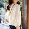Summer Fashion Women's Lantern Sleeve Loose Shirts Embroidery  Lace O-neck Casual Blouses Plus Size