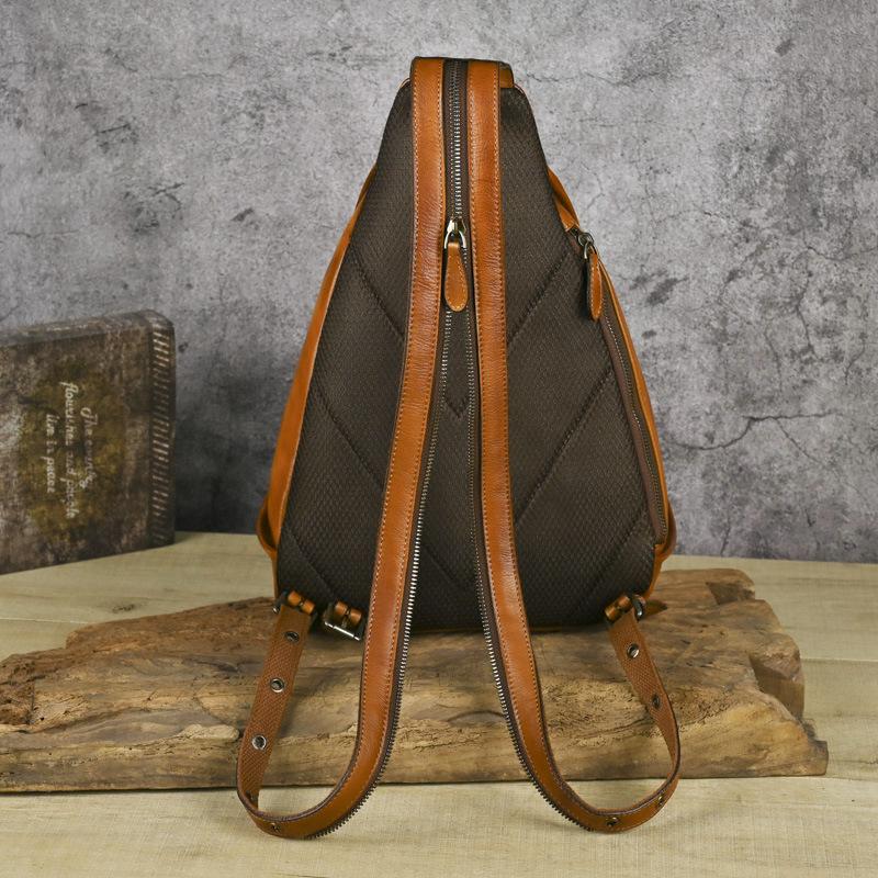 Johnature Retro Animal Printed Chest Bag Genuine Leather Handmade Cowhide Backpack Versatile Women's Crossbody Bags