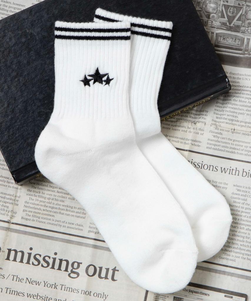 WEGO Pile Star Line Socks School Sizes White Women's (14cm Length), Gift, Socks, 23-25cm,