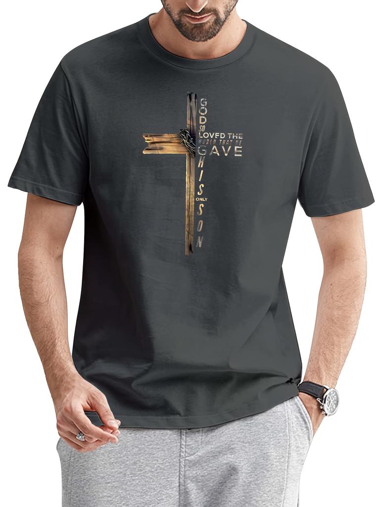 2025 Summer New Cotton Leisure Sports Outdoor Men's Cross Letter Printing Daily T-shirt Large Size Breathable Soft Short Sleeves
