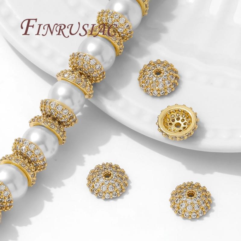 8.5mm Spacer Bead Caps 18K Gold Plated Brass with Zircon Flower Bead End Caps For Jewelry Making Supplies DIY Accessories