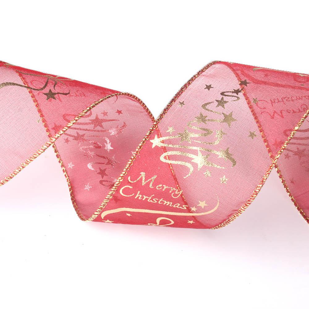 2M Weihnachtliches Rotes Band mit Merry Christmas Druck Gaze für Weihnachtsbaumdekoration Schleife Geschenkverpackungsdekoration Zubehör