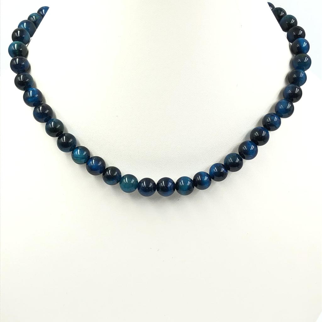 8mm Natural Blue Star Tiger Eye Gemstone Round Beads Jewelry Handmade Partywear Beads Necklace 17-20" For Her 8BN-49