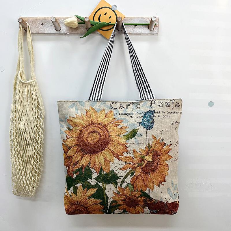 New gold silk cloth bag fashion Korean tide casual tote bag shoulder bag creative pattern women's canvas bag