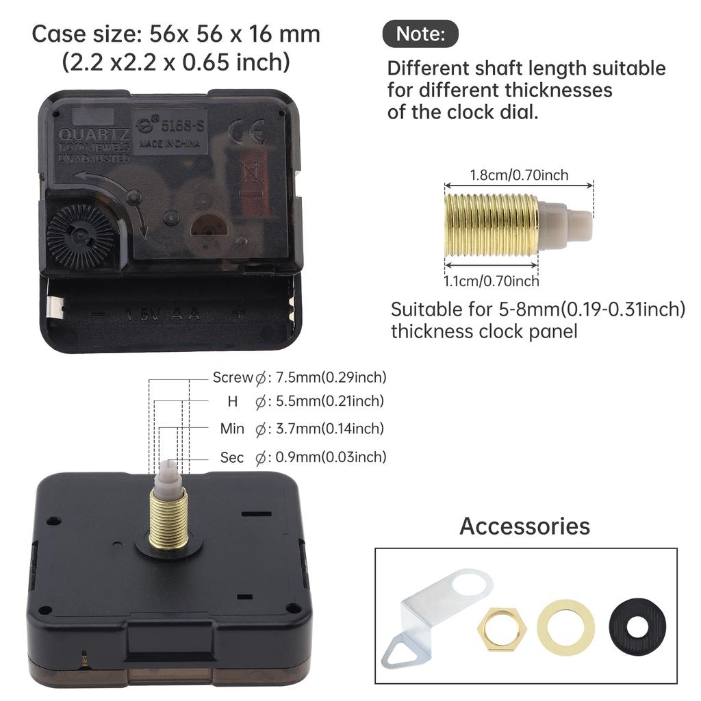 Quartz Battery Operated Silent Clock Movement Mechanism for Clock Repair / DIY with 3 Pairs of Black Hands, Clock Mechanism