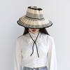 Women Straw Hat Plaid Print Summer Foldable Hat Wide Brim UV Protection Lightweight Breathable Beach Sun Hat