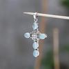 Pendentif Croix Pierre Précieuse Aigue-Marine 100% Argent Sterling 925 Bijou Fait Main