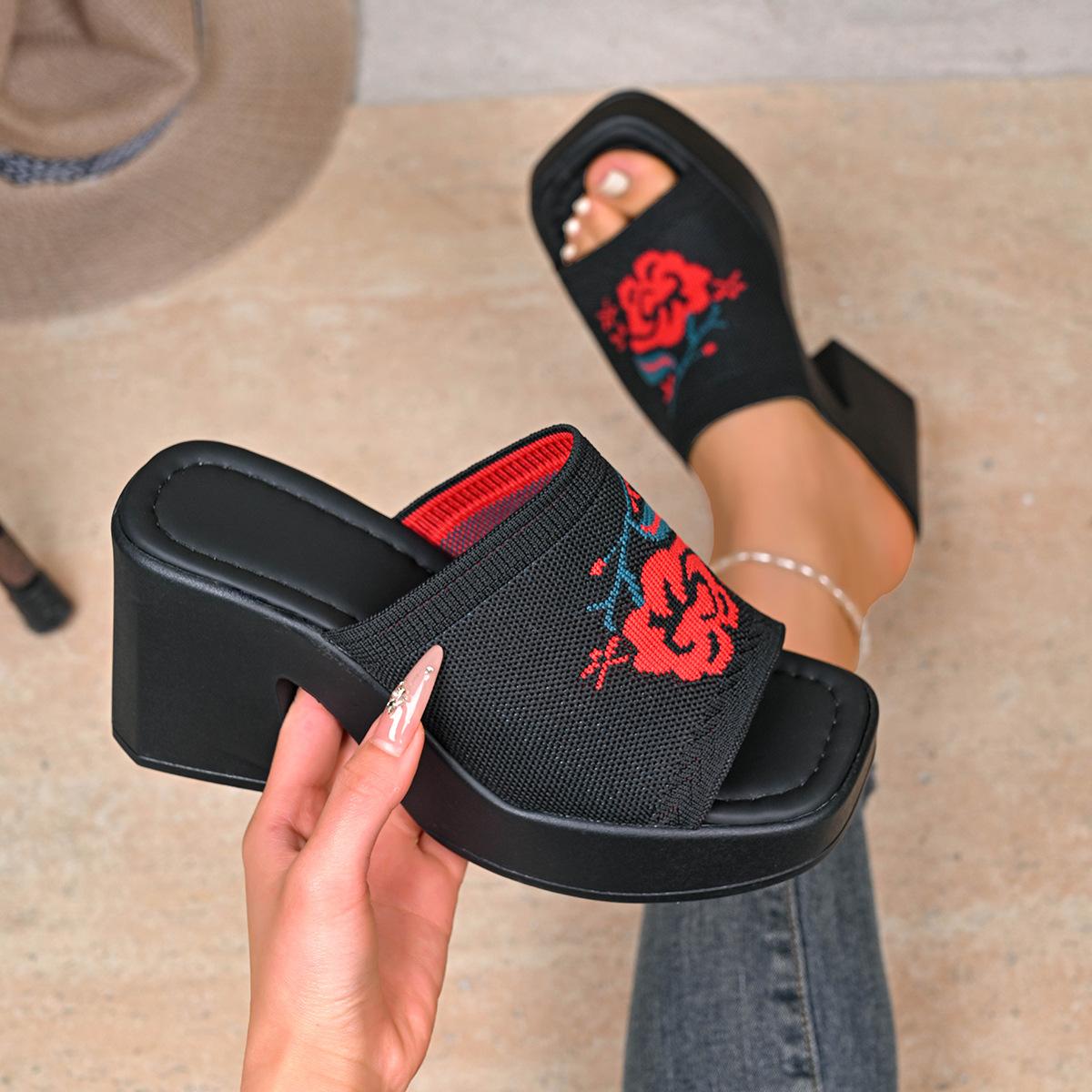 Plus-size High-heeled Women s Shoes, New Style Chunky Flip-flops 35 чёрный