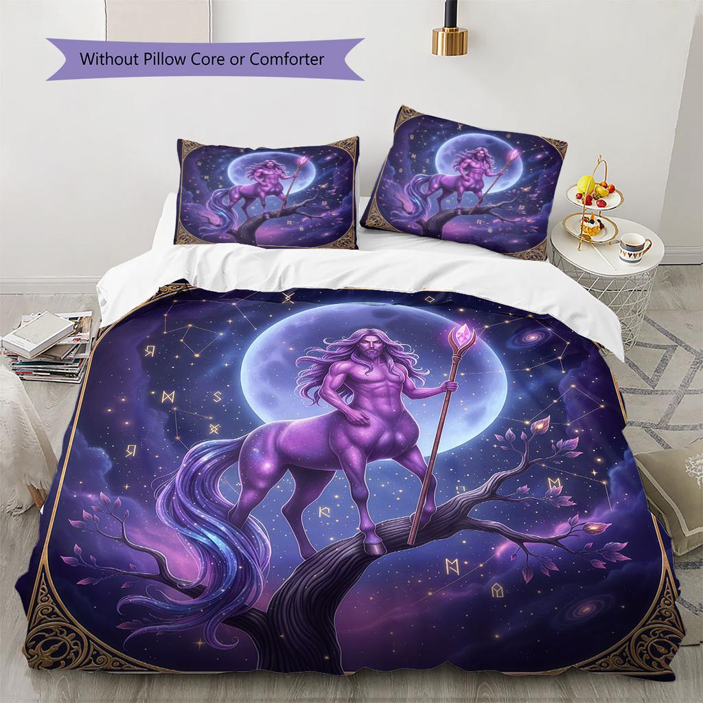 Purplemythicalcreature Pattern Bedding Quilt Set Quilt Cover Pillowcase Home Decoration Birthday Gift (1 * duvet cover + 2 * pillowcase, without core)