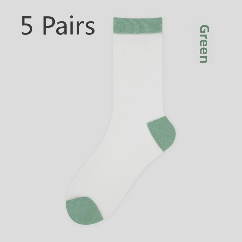 5 Pairs Spring and Summer Thin Transparent Silk Socks Mid-tube Socks Breathable Fashion Stretch Silk Socks for Women