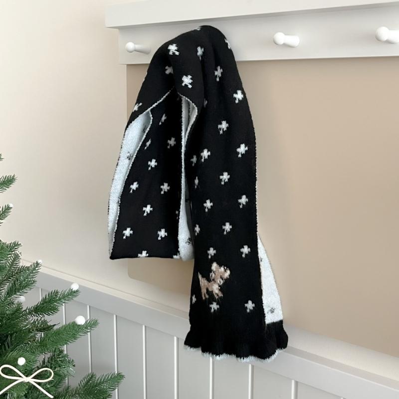 

Ladies Scarves Korean Cartoon Deer Floral Kawaii Sweet Versatile Cute Scarfs Thicked Warm High-quality Cashmere Knitted Scarfs
