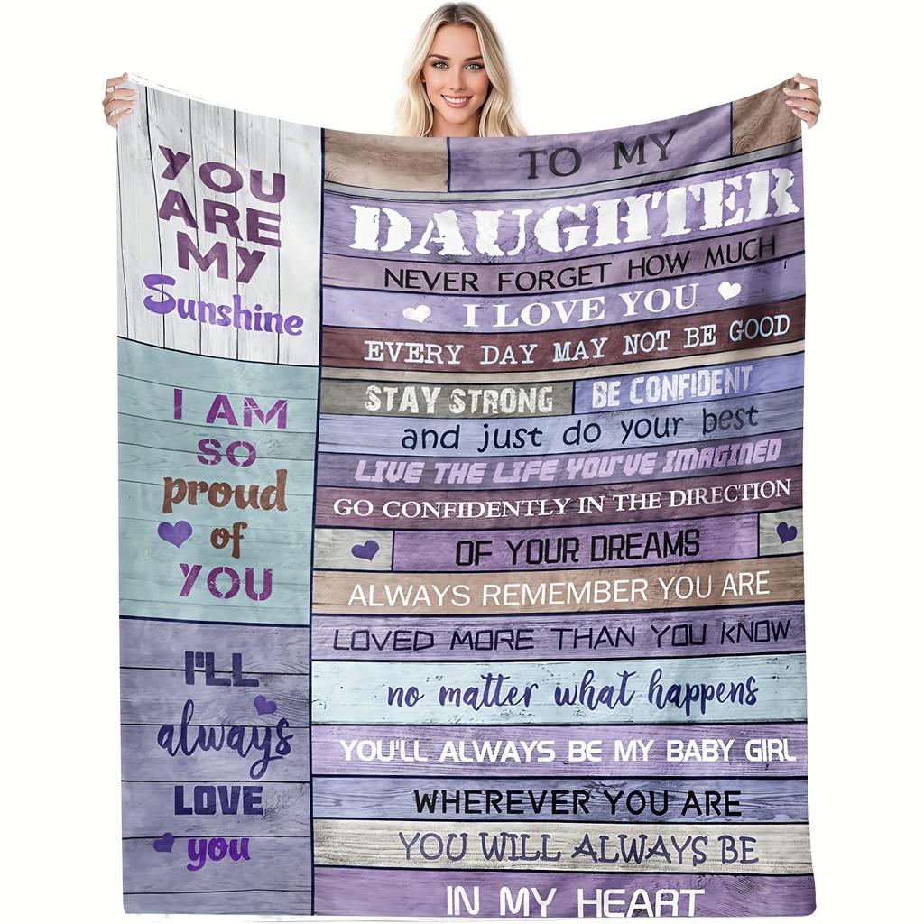 Lodge Style Inspirational Daughter Flannel Blanket - Digital Printed Polyester Soft Throw, Knitted All-Season Comfort with Motiv