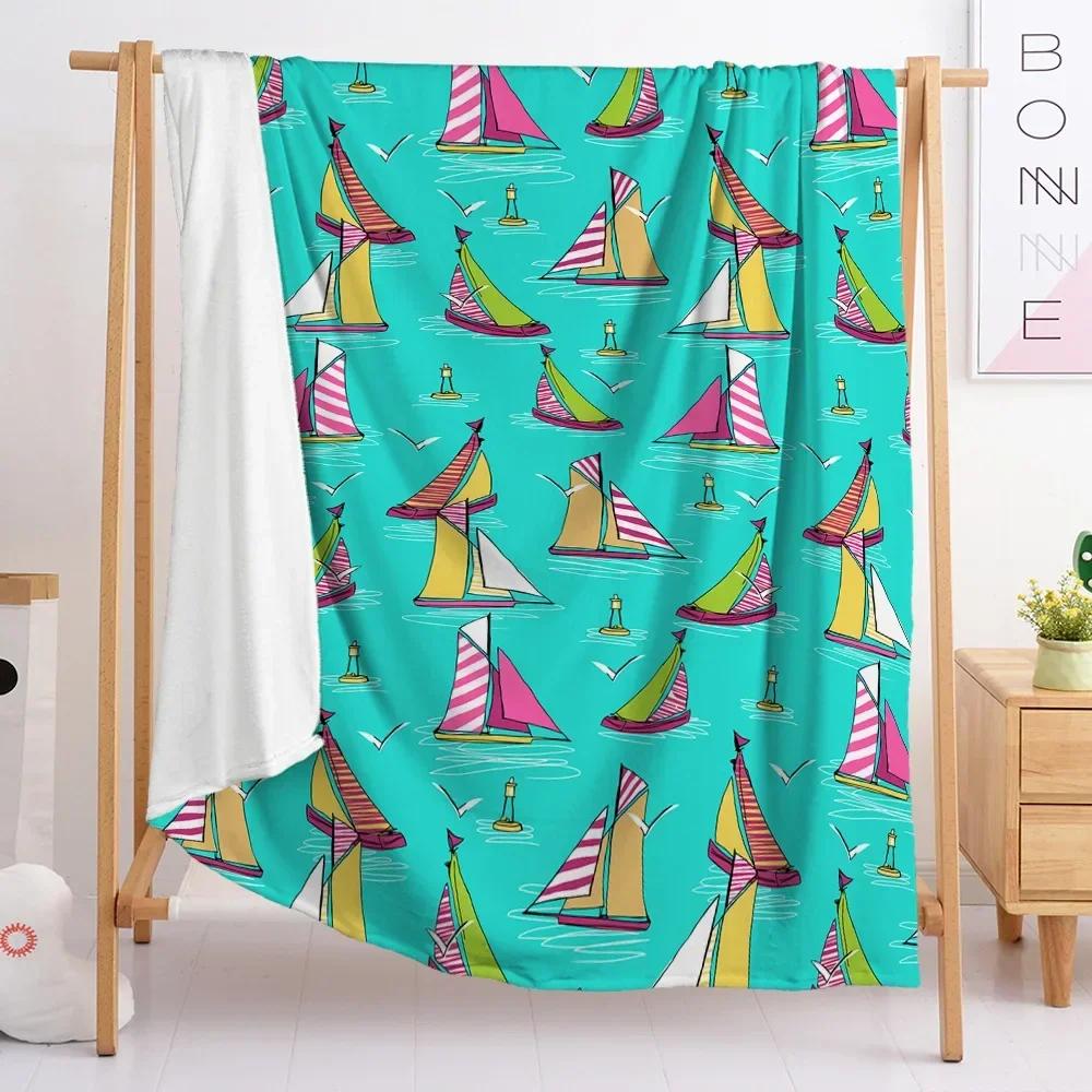 Kleines Segelboot Flanell Überwurfdecke Cartoon Bär Stern Muster Niedlicher Stil Für Kinder Mädchen Bett Sofa Couch Decke Weich Leicht
