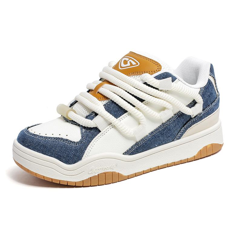 

College style fashion sports board shoes youth low-top lace-up white shoes couple retro casual bread shoes large size 35