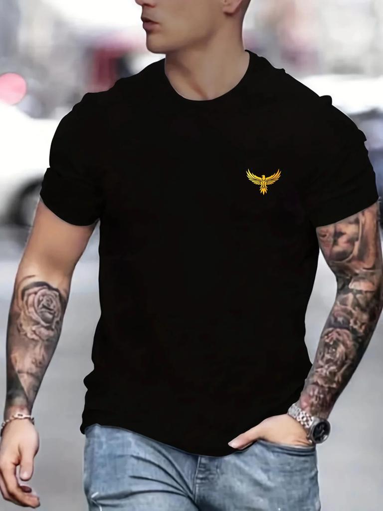 Summer Men's 100% Cotton High Quality Eagle Print Street Wear Casual Loose Round Neck Short Sleeve T-shirt