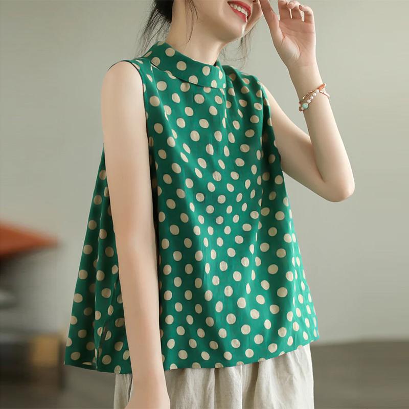 

ZANZEA Женские повседневные майки без рукавов с принтом в горошек S зелёный