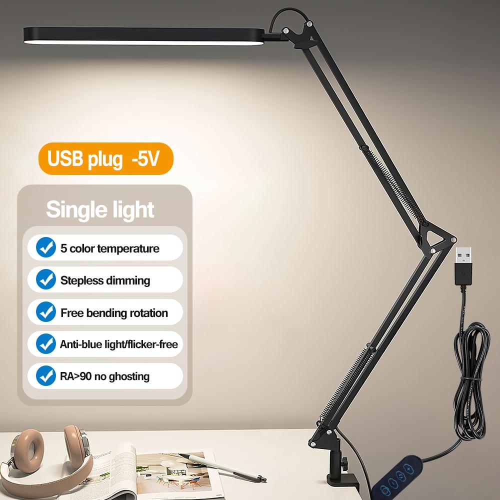LED Desk Lamp Swing Arm Desk Light with Clamp 3 Lighting 10 Brightness Eye-Caring led Reading Desk Lamps for Home Office lights